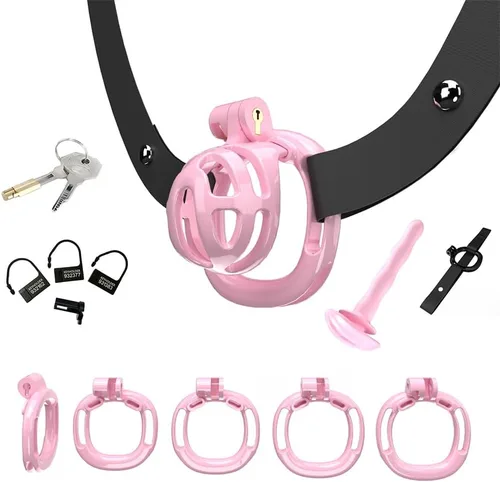 Vista 10 de Heuceo Jaula de castidad pequeña y ligera con 4 anillos y cinturón de castidad y dilatador uretral de silicona para hombre, mini jaula de pene liso