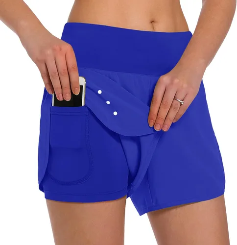 Vista 7 de Ksmien - Pantalones cortos de correr 2 en 1 para mujer, ligeros, para entrenamiento, gimnasio, yoga, forro con bolsillos para teléfono