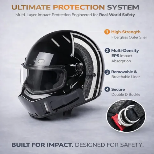 Vista 5 de CRG - Casco de motocross de cara completa para motocicleta de calle, de fibra de vidrio, certificado por DOT, casco de tamaño extra grande Negro