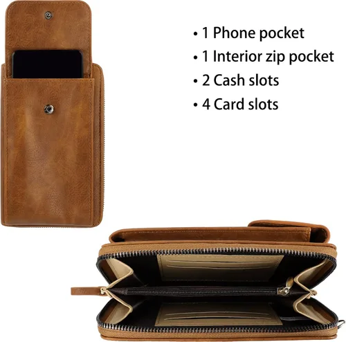 Vista 4 de Bolso bandolera pequeño de cuero para mujer, con ranura para tarjetas