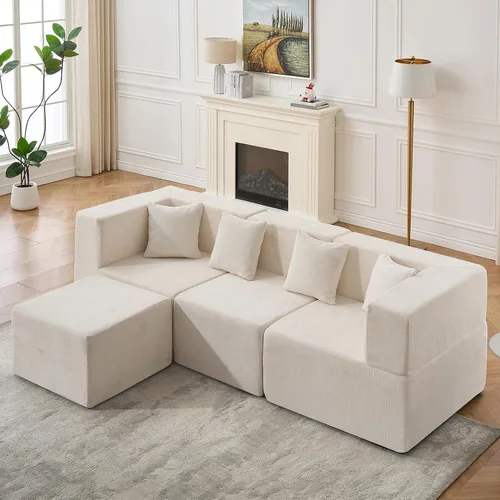 Vista 2 de MONVANE Sofá Seccional Modular de 103'', Sofá Seccional Cloud con Otomana, Sofá Convertible de Chenille en Forma de L con Asiento Profundo, Sofás
