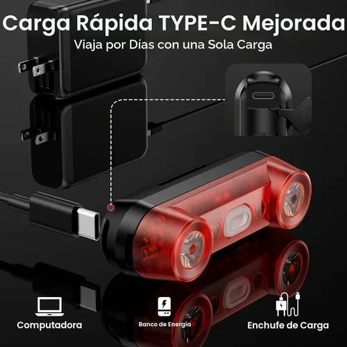 Vista 5 de Luz trasera de bicicleta Chtoocy con rastreador de bicicleta, pista GPS en tiempo real (solo iOS)