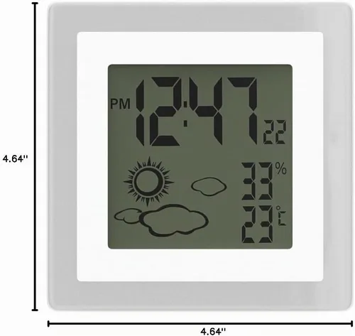 Vista 9 de Reloj pequeño digital, funciona con batería, despertador con retroiluminación automática, temperatura y humedad interior, 12/24H, fecha, reloj