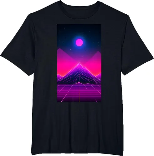 Vista 29 de Retrowave Mountain 80s Vaporwave Synthwave T-Shirt Negro