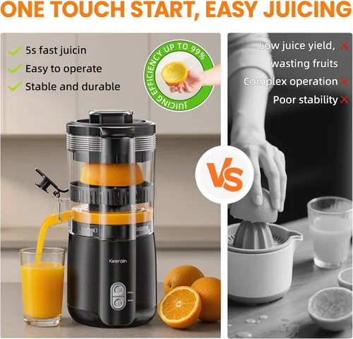 Vista 4 de Exprimidor Eléctrico de Jugo de Naranja Keerain, Máquina Exprimidora de Cítricos Sin Manos con Cepillo de Limpieza, Exprimidor Automático de Alta