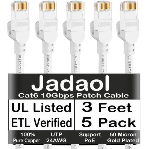 Vista 21 de Cable Ethernet Cat 6 de 1 pie (paquete de 6), para exteriores e interiores, compatible con red Cat7 de 10 Gbps, cable de conexión LAN plano