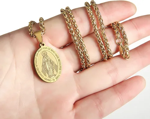 Vista 3 de RS Collar de Virgen María para hombre medalla milagrosa de acero inoxidable colgante de María de la Virgen medallón de María dije de Santa María