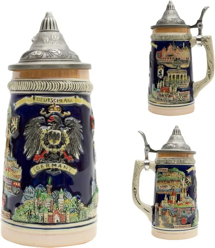 Vista 2 de Essence of Europe Gifts E.H.G OktoberfestHaus - Jarras de Cerveza y Jarra Stein de 0.6 litros para hombre, diseño de Alemania, famosos monumentos