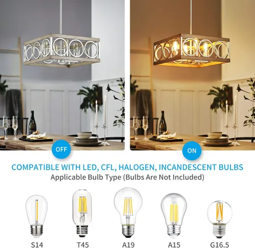 Vista 6 de XINGQI Candelabro moderno cuadrado de 17.7 pulgadas, 4 luces, lámpara colgante de granja para comedor, sala de estar, dormitorio, isla de cocina