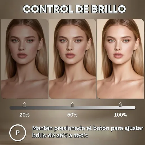Vista 3 de Espejo de tocador con luces, espejo de maquillaje iluminado con bombillas LED regulables, 3 modos de iluminación de color, puerto de carga USB, Negro