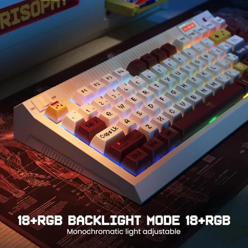 Vista 5 de RisoPhy PC423 Teclado inalámbrico cremoso con pantalla y perilla, 75% 2.4 GBluetoothUSB-C Junta Teclado mecánico RGB, intercambiable en caliente