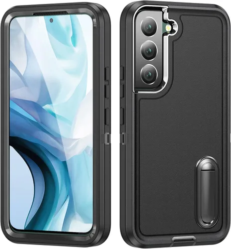 Vista 9 de Funda para Samsung Galaxy S22 Plus con función atril de 3 capas de grado militar, funda protectora de silicona resistente a prueba de golpes