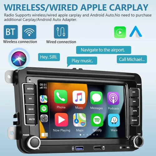 Vista 3 de 2G+64G Android para VW Jetta Seat Passat Tiguan CC Golf Skoda doble Din estéreo del coche con Carplay inalámbrico/Android Auto 7 pulgadas HD