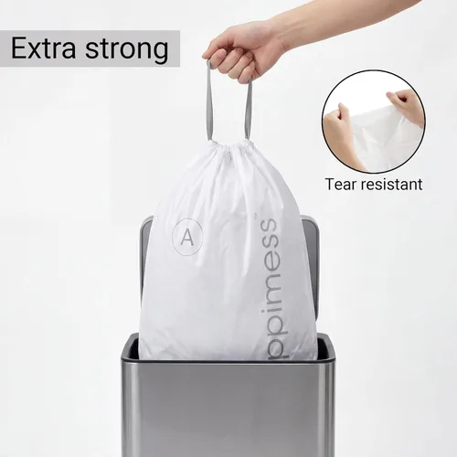 Vista 4 de happimess Bolsas de basura con cordón de 8 galones (30 litros), sin perfume, transparentes, resistentes para cocina y hogar, ajuste personalizado
