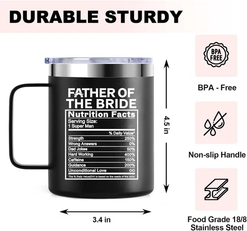 Vista 4 de kwsnatel Taza de acero inoxidable aislada al vacío de 12 onzas con tapa, regalo para papá, novia, despedida de soltera, boda, fiesta de compromiso