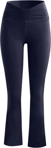 Vista 3 de SIUMOPA Leggings lisos acampanados para mujer, pantalones de yoga cruzados, pantalones de descanso, pantalones de cintura alta, elásticos