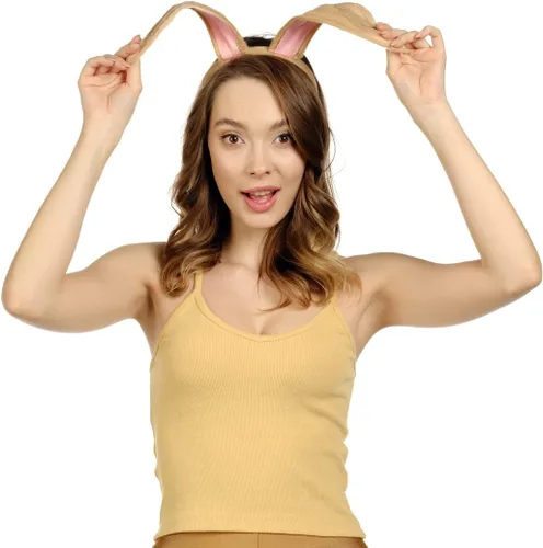 Vista 3 de Funcredible Diadema de orejas de conejo, orejas de conejo flexibles para mujeres y niños, accesorios de disfraz de conejo de felpa suave, diadema