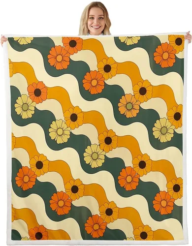 Vista 23 de Manfei Rustic Floral Flannel Fleece Throw Blanket 40"x50" Blooming Flowers Fuzzy Blanket for Sofa Couch Retro Plant Farmhouse All Season Bed Dark