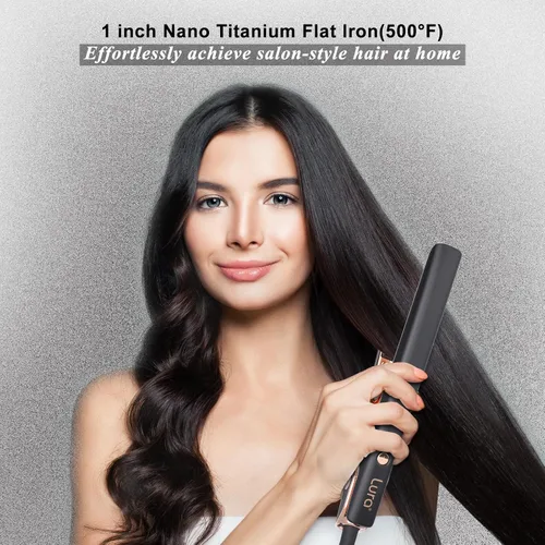 Vista 7 de LURA - Planchas planas de titanio de iones negativos para mujeres negras, alisadores de pelo de doble voltaje para mujeres, alisador y rizador