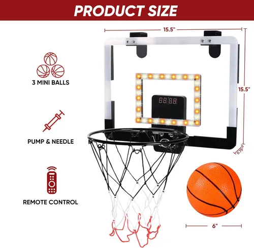 Vista 3 de Mini aro de baloncesto interior para niños para puerta pared habitación con 3 bolas marcador electrónico