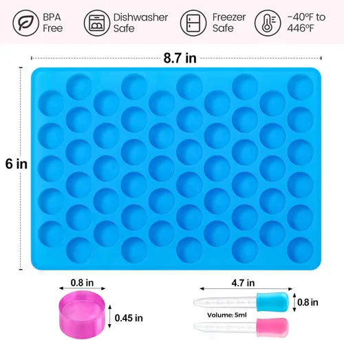 Vista 2 de 4 moldes de silicona para caramelos, 55 cavidades antiadherentes redondos Azul+rosa: 4 piezas