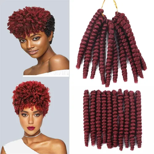 Vista 33 de Saniay - 3 paquetes de trenzas de ganchillo cortas trenzadas de ganchillo con espiral, rizos con espiral jamaicana, 20 mechones por paquete