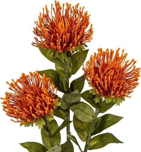 Vista 8 de Hollyone 3 piezas de flores artificiales rojas de crisantemo de otoño, margaritas de araña de seda de 72 cm de largo, flores falsas de leucospermum