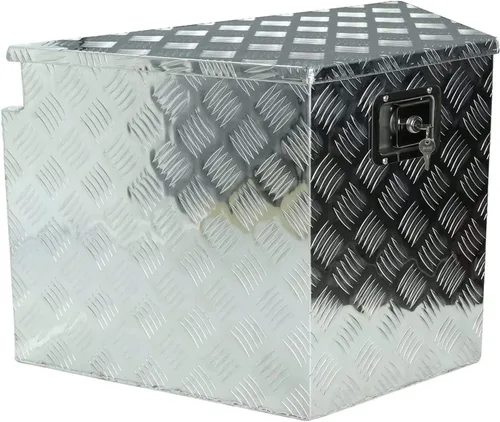 Vista 17 de Caja de herramientas de aluminio resistente de 16 x 7.5 x 10 pulgadas, caja de herramientas de camión con patrón de 5 barras de banda de rodadura