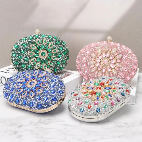 Vista 8 de Bolso de mano de noche con diamantes de imitación para mujer, bolsa de mano con diamantes brillantes y brillantes, bolsa de fiesta de boda de cristal