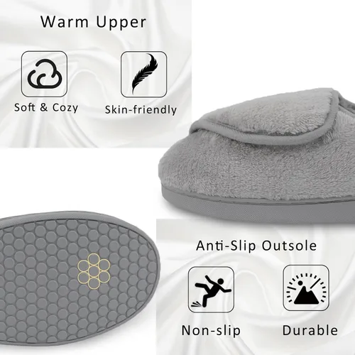 Vista 3 de Git-up Pantuflas diabéticas de espuma viscoelástica para mujer, artritis, edema, ajustables, con puntera cerrada, pies hinchados, cómodos
