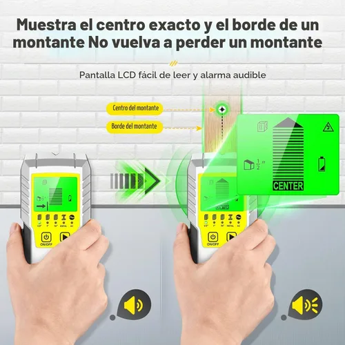 Vista 3 de Detector de pernos Sensor de pared Escáner de pared - Detector de pernos 5 en 1 con sensor electrónico, escáner de pared con pantalla LCD Amarillo
