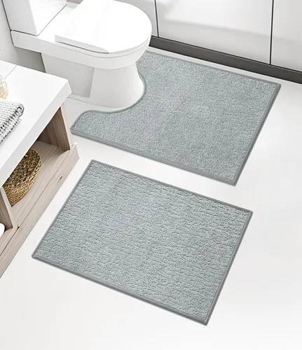 Vista 24 de Chakme Juego de 2 alfombras de baño ultrafinas, absorbentes, antideslizantes, lavables a máquina, color negro, 17 x 24 pulgadas / 17 x 30 pulgadas