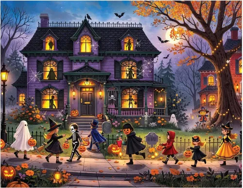 Vista 11 de Springbok 's Grandma's Halloween Party - Rompecabezas de 1000 piezas para Adutls Featues una escena de Halloween caprichosa para rompecabezas