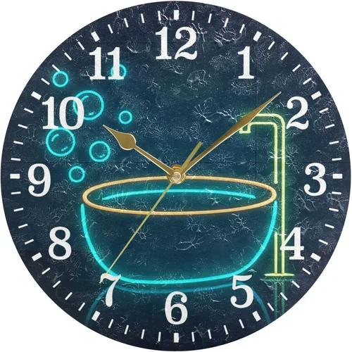 Vista 22 de JUNZAN Reloj de bañera con vino romántico espumoso y velas, reloj de pared silencioso de 10 pulgadas, pequeño reloj redondo, decoración de cocina