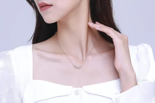Vista 3 de Collar con colgante para mujer, plata de ley 925 chapada en oro de 14 quilates con circonita cúbica