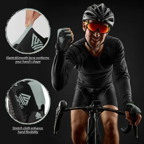 Vista 4 de Guantes de bicicleta para hombres y mujeres con almohadilla antideslizante que absorbe los golpes, guantes de ciclismo ligeros de medio dedo