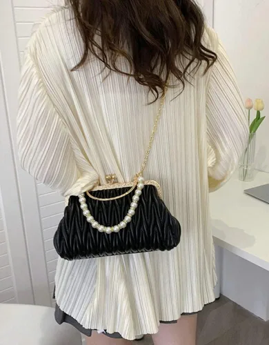 Vista 6 de Solyinne Bolso de mano para mujer, bolso de noche con perlas, sobre para noche, novia, boda, fiesta, club, bolsos cruzados