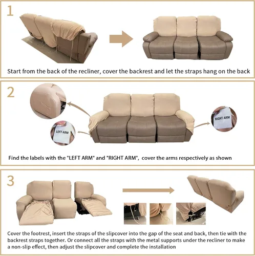 Vista 6 de JIVINER Fundas de sofá reclinable de 8 piezas, fundas elásticas de jacquard para sofá reclinable, fundas para sala de estar, protector suave de 3