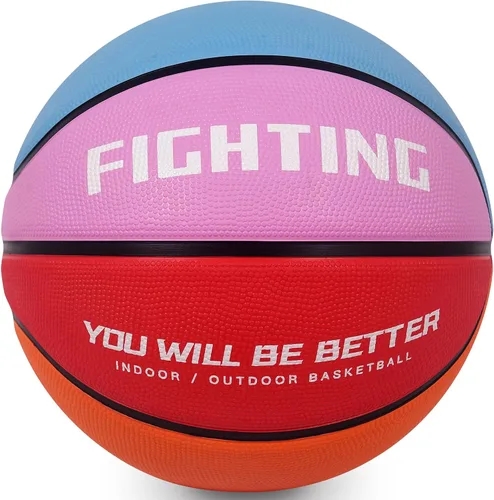 Vista 2 de Baloncesto de Combate para Niños y Jóvenes Tamaño 4 Baloncesto Colorido de 25.5" Diseño de Arcoíris Vibrante Goma Premium Engrosada Resistente al