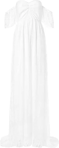 Vista 6 de Vestido de maternidad de encaje con hombros descubiertos para mujer, vestido de embarazo elegante de encaje para sesión de fotos de baby shower