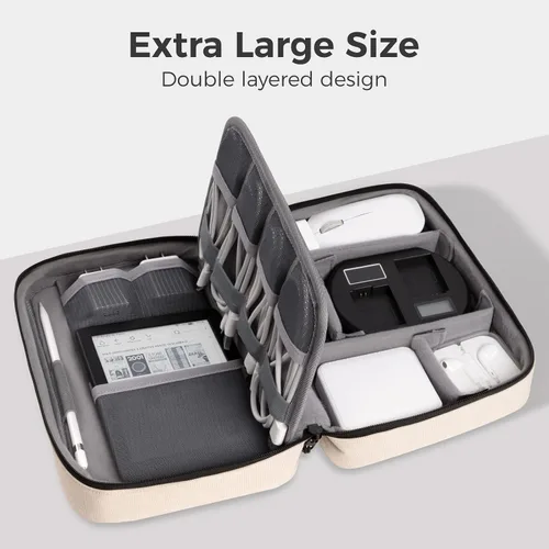 Vista 5 de pack all Organizador Electrónico Plus, Bolsa Organizadora de Cables de Mayor Capacidad, Estuche de Transporte Resistente a Golpes, Bolsa de Beige