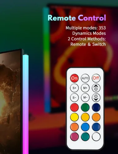 Vista 3 de JUSJUBR 2 piezas de luz RGB debajo del monitor, luz de juego con 353 modos de color, luz de escritorio LED con control remoto para configuración