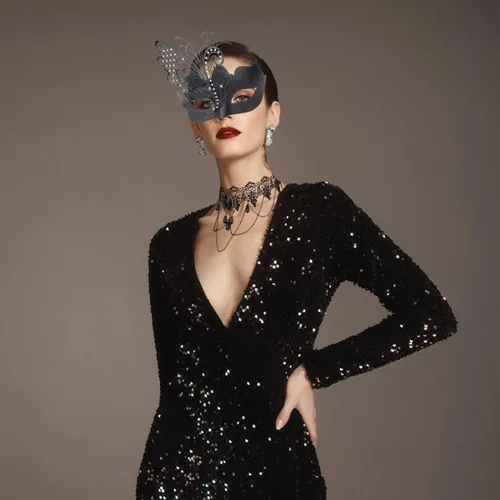 Vista 5 de IETANG Máscara de mascarada para parejas, juego de máscaras venecianas de Mardi Gras con collar y corbatín