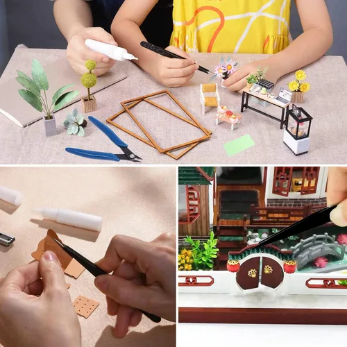 Vista 4 de Spilay Kit de herramientas de bricolaje de 16 piezas, modelo de construcción de hobby, modelador básico en miniatura, hecho a mano, herramientas