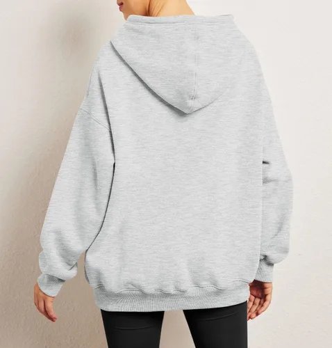 Vista 4 de Sudadera casual con capucha para mujer, de gran tamaño, manga larga, con bolsillos, color liso
