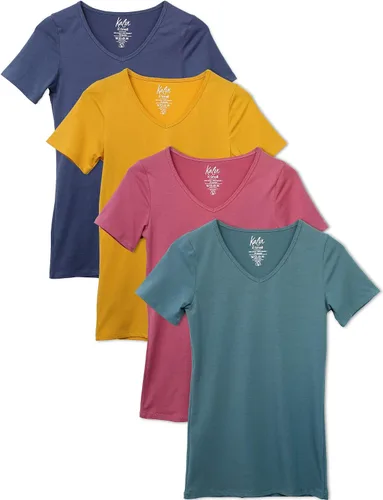 Vista 13 de Kalon - Paquete de 4 camisetas interiores con cuello en V para mujer 4PK Negro