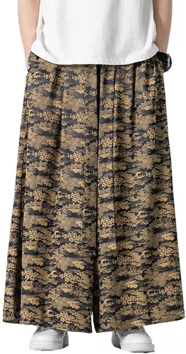 Vista 14 de Seidarise Pantalones de yoga japoneses de lino estilo harén de pierna ancha para hombre, estilo harén, estilo hip hop, holgados