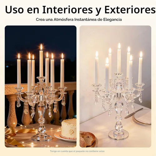 Vista 5 de Portavelas de cristal, candelabro Crystall, centro de mesa moderno de 7 brazos, candelabro cónico de cristal, centro de mesa de boda familiar, 14