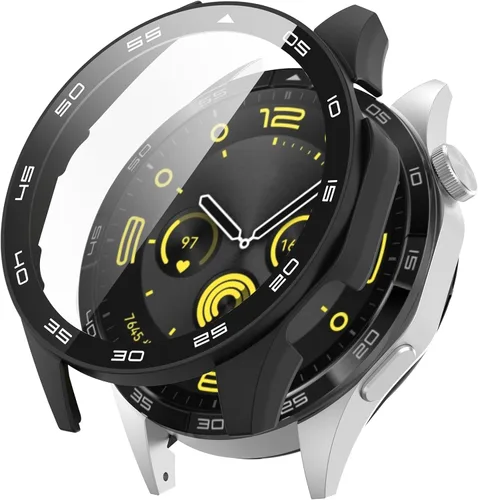 Vista 13 de FitTurn Funda rígida de policarbonato con protector de pantalla de vidrio templado a escala integrada compatible con Huawei Watch GT4