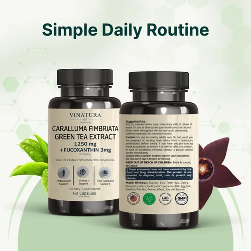 Vista 9 de VINATURA Caralluma Fimbriata, EGCG 45% Extracto 1250mg + Fucoxantina 3mg por porción, para apoyo inmunológico, energía y enfoque mental - 60